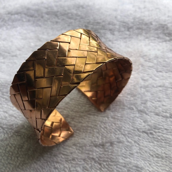 Sterling silver,Rose gold woven cuff bracelet. - Picture 4 of 7